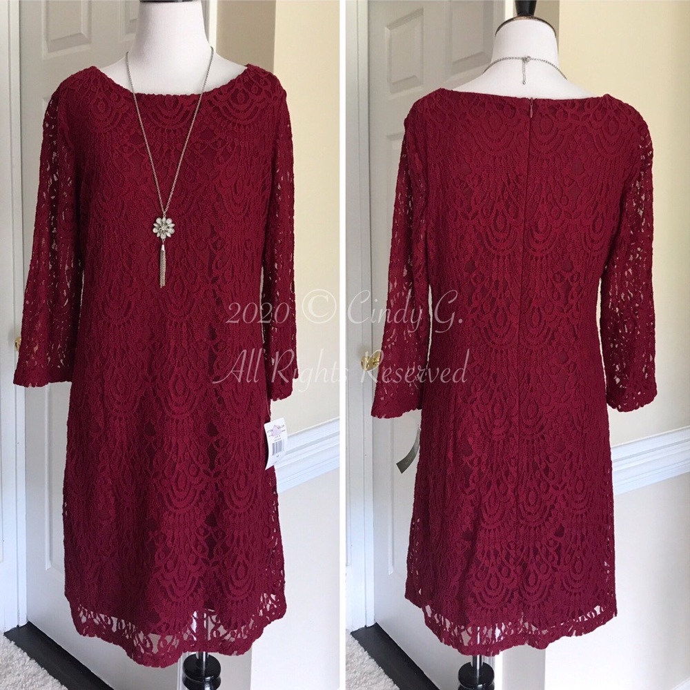 Ronni Nicole Burgundy Red Lace Dress